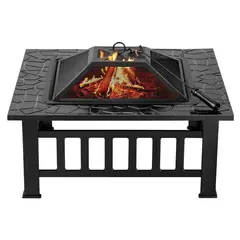 ELEMENT DESIGN - Brasero Parrilla Cuadrada Para Carbón Mesa de Fuego 3 en 1 Exterior