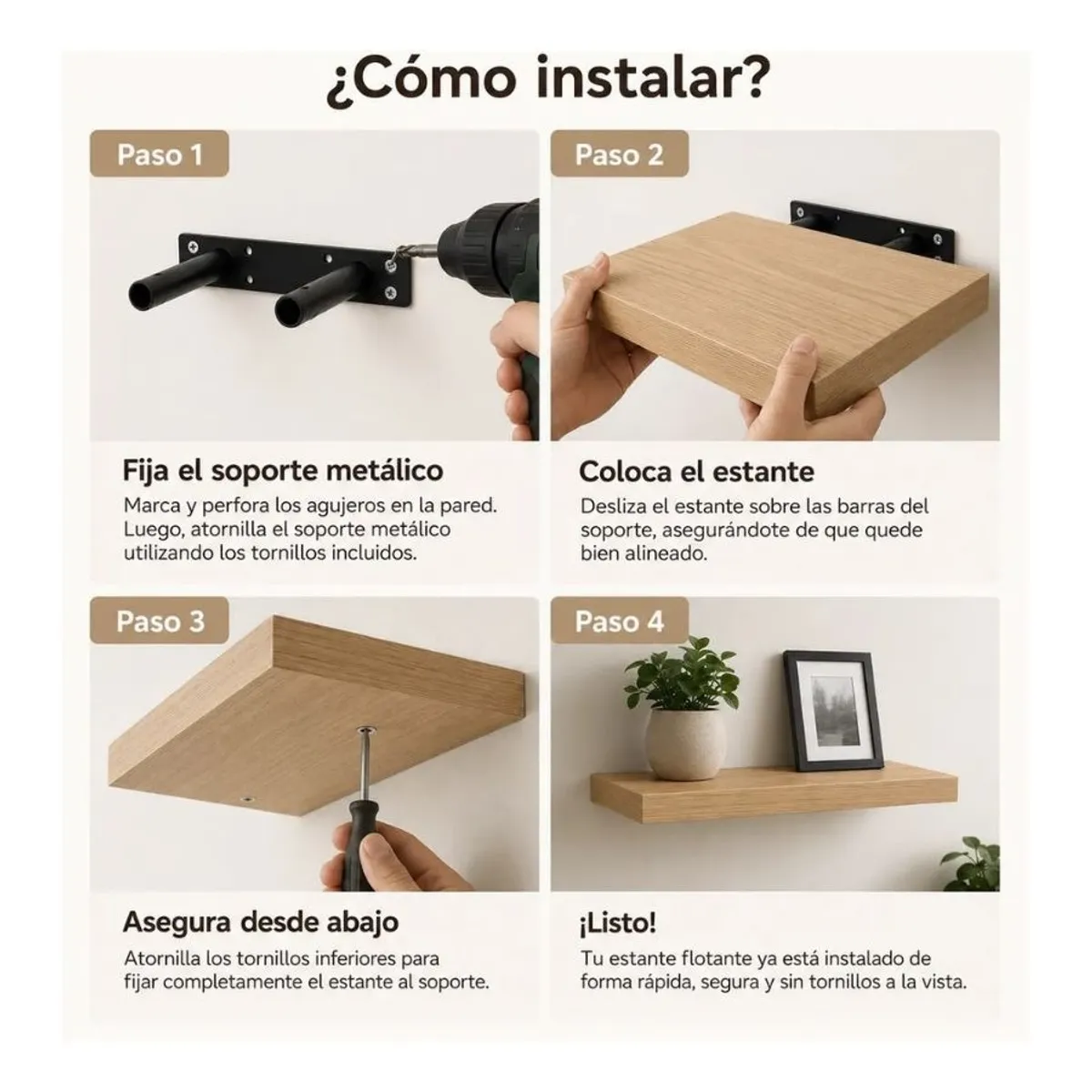 Repisa Flotante Madera Rustica Estante Organizador Pared 40cm, marca GENERICO - Foto 2