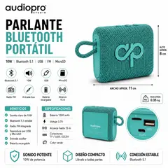 AUDIO PRO - Parlante Portátil Bluetooth Sound GO 10W USB-FM-MicroSD Verde