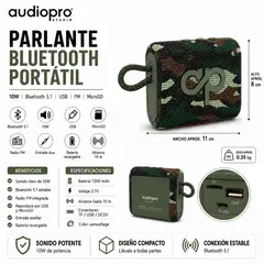 AUDIO PRO - Parlante Portátil Bluetooth Sound GO USB-FM-SD 10W Military