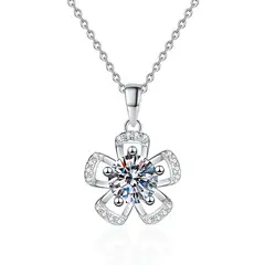 MASSE GIOIELLI - COLLAR FLOR PLATA Y MOISSANITAS GRA