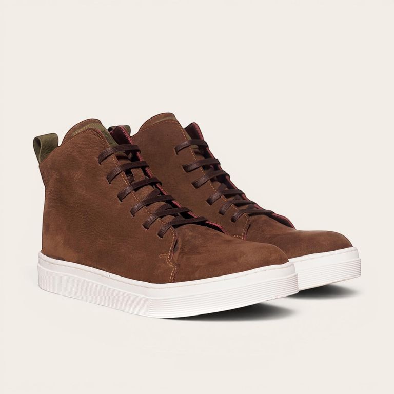 Zapatilla Altas de Cuero Manquehue - Cafe Oscuro/Blanca Blanco 39