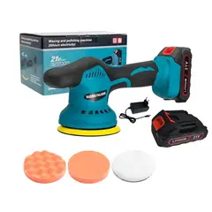 GENER - Pulidora Inalámbrica Para Auto Enceradora- Incluye Accesorios y 2 Baterías Recargables azul