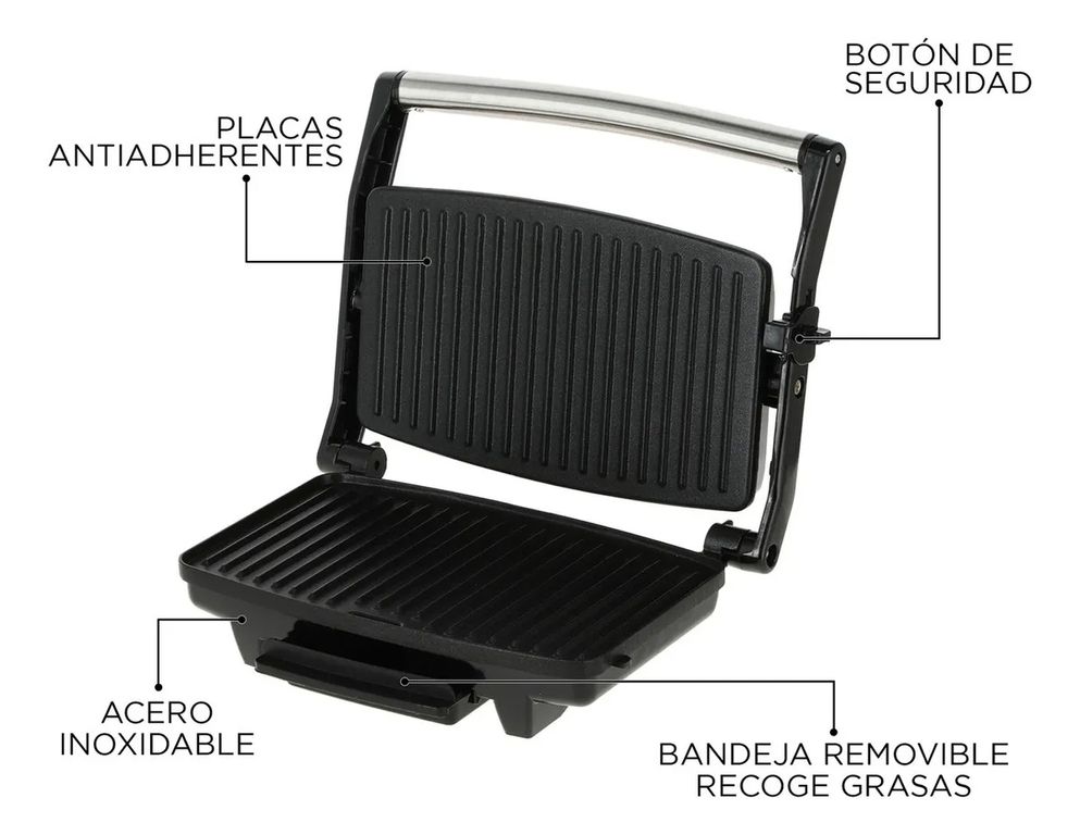 URSUS TROTTER Sandwichera 1000W Acero Gris Placas Antiadherentes Calentamiento Rápido
