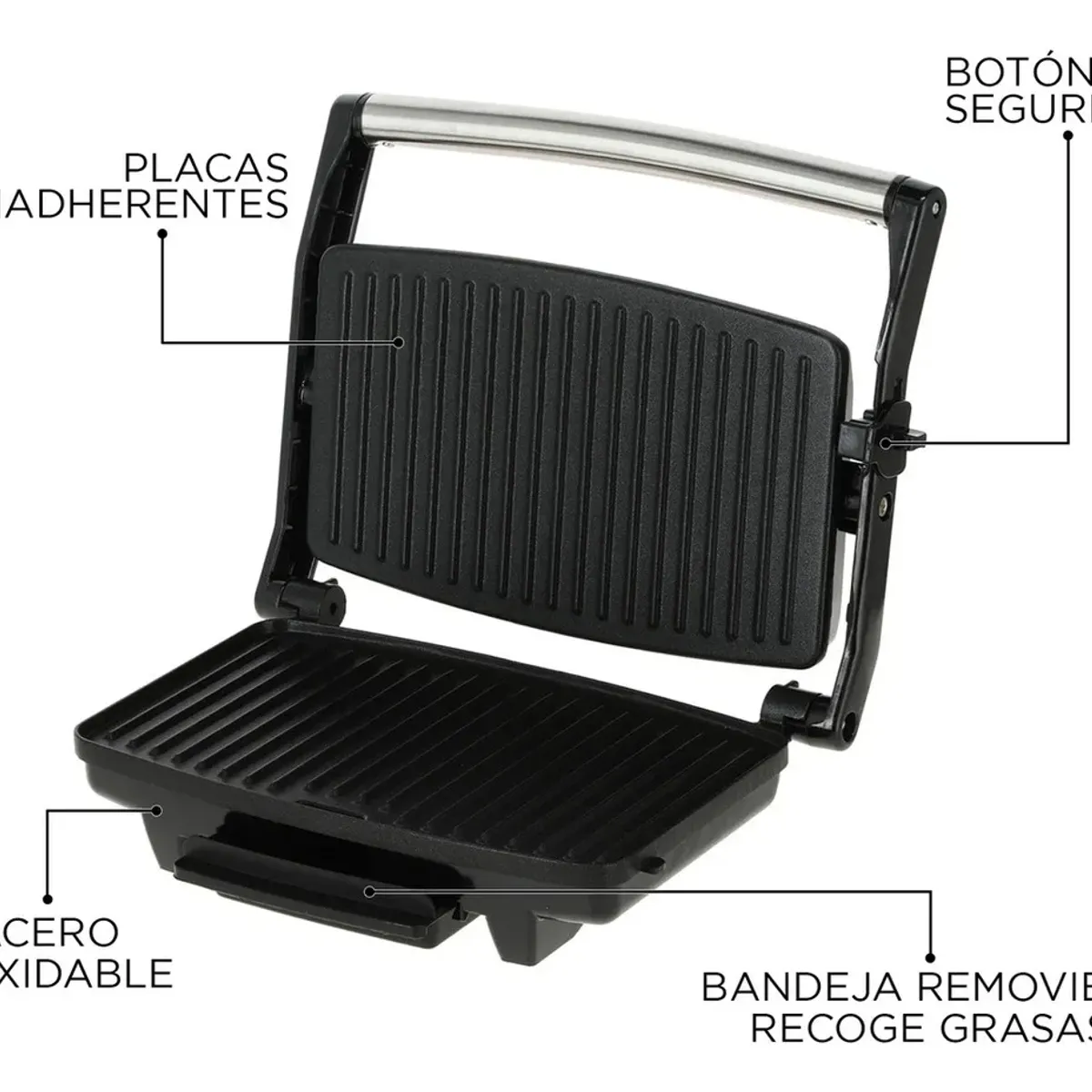 URSUS TROTTER - Sandwichera 1000W Acero Gris Placas Antiadherentes Calentamiento Rápido