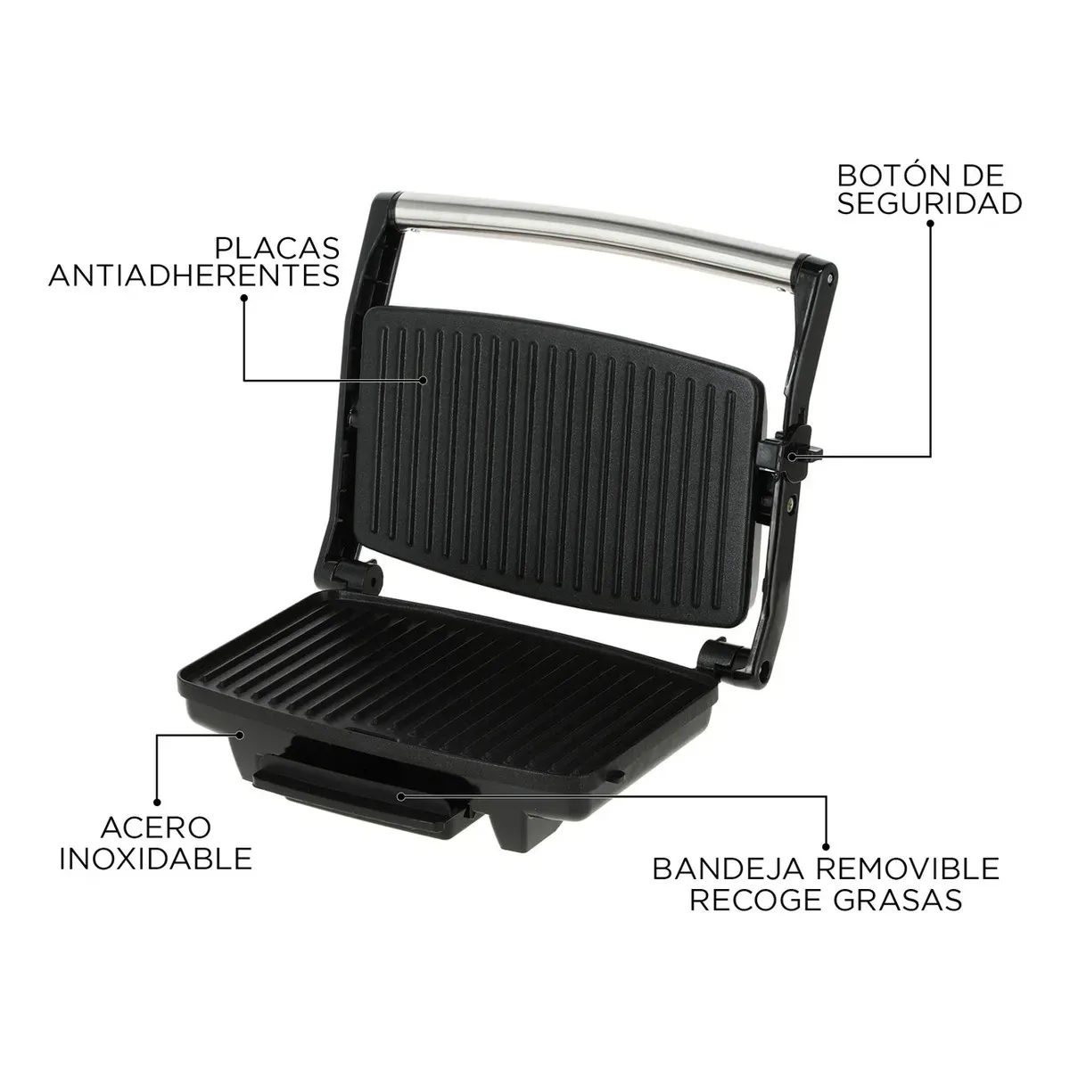 URSUS TROTTER - Sandwichera 1000W Acero Gris Placas Antiadherentes Calentamiento Rápido