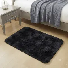 GENERICO - ALFOMBRA O BAJADA DE CAMA PELUDA TIPO SHAGGY 50CM X 80CM UNICOLOR NEGRO