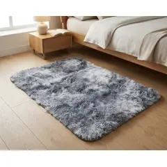 GENERICO - ALFOMBRA O BAJADA DE CAMA PELUDA TIPO SHAGGY 50CM X 80CM COLOR GRIS JASPEADO