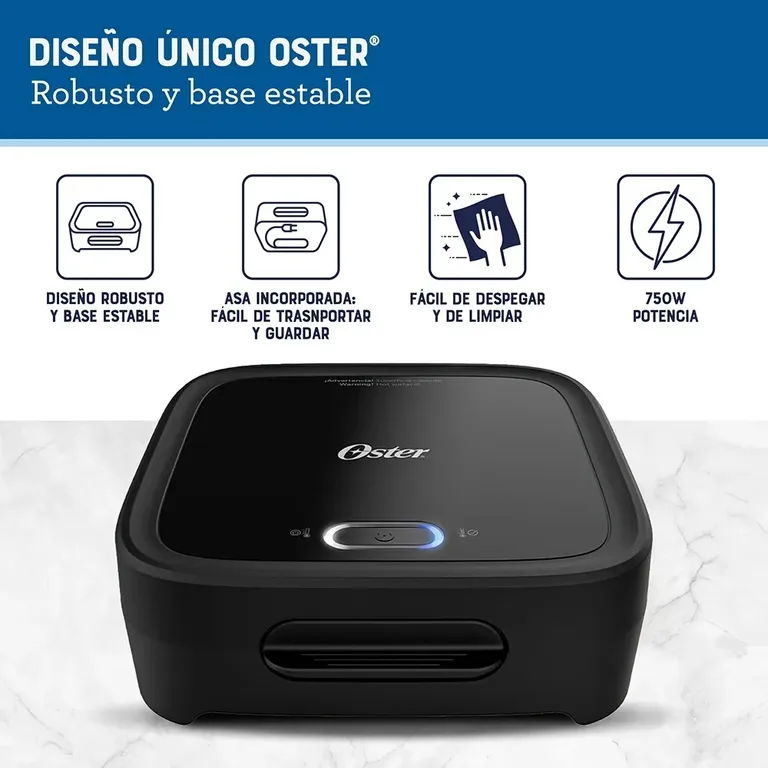 OSTER Sandwichera Compacta con Platos Hondos Antiadherentes Ideal para Sándwiches Más Rellenos