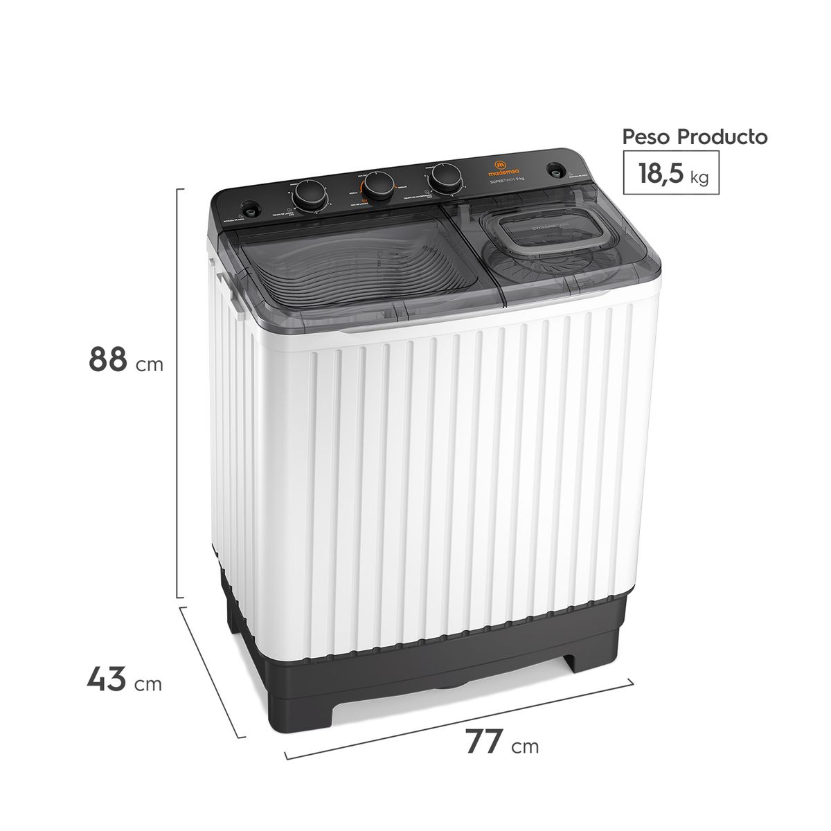 MADEMSA - Lavadora Semi Automática Mademsa 9kg Carga Superior MWMSAT9W