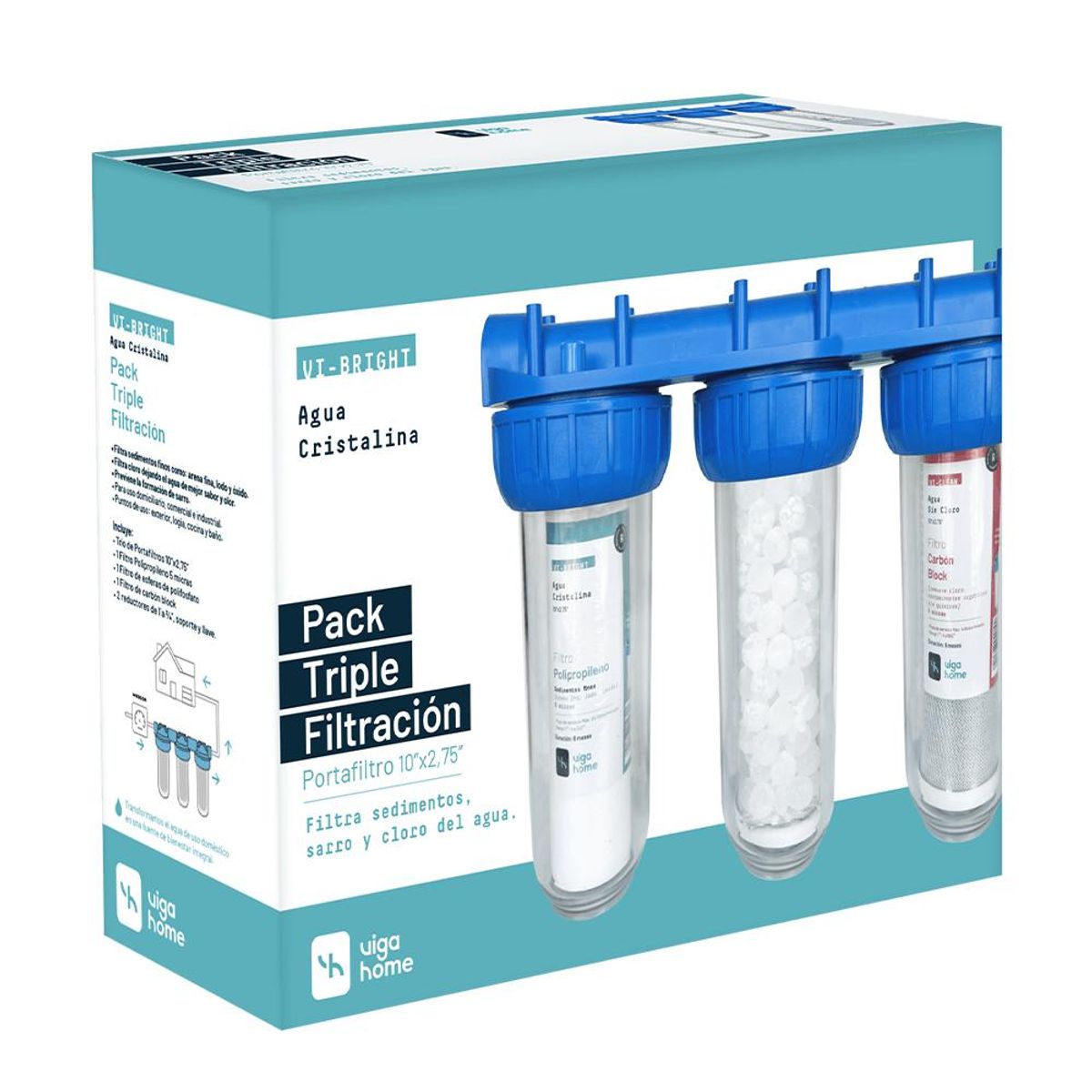 GENERICO - Pack Triple Filtro Sedimento Cloro Sarro Viga Home