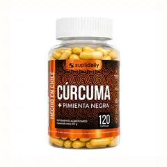SUPLIDAILY - Curcuma + Pimienta Negra 120 Cápsulas 1000mg Alta Absorción Antiinflamatorio Articulaciones
