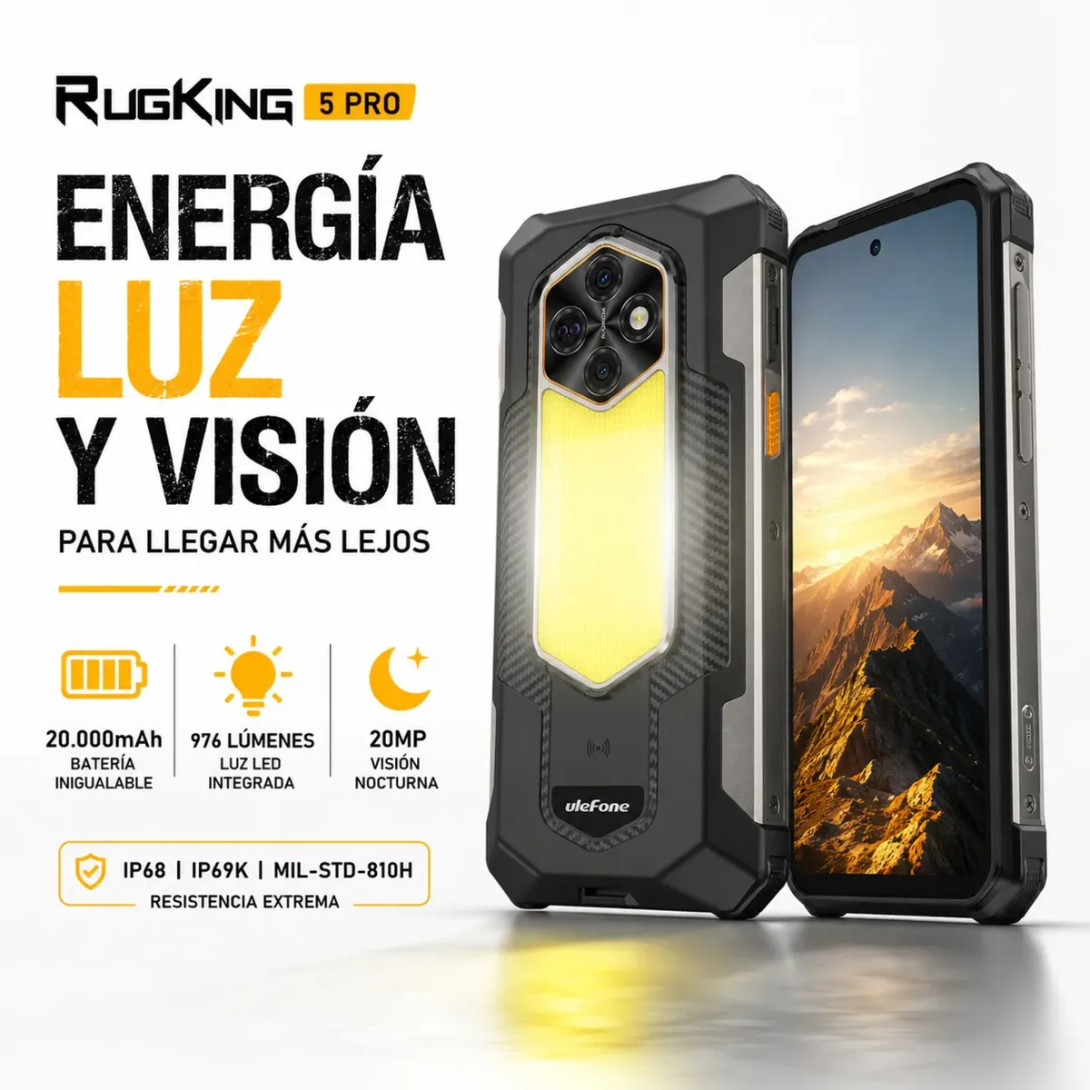 ULEFONE - Celular Rugged Ulefone RugKing 5 Pro Batería 20000mAh 256GB 16GB