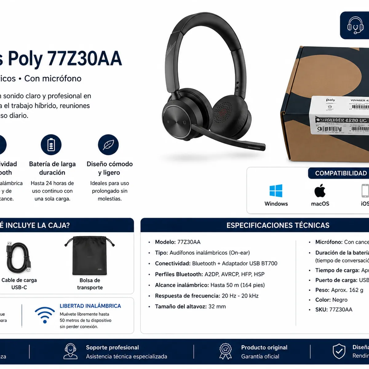 POLY - Auriculares USB-C Poly Voyager 4320 con certificación de Microsoft Teams + adaptador BT700