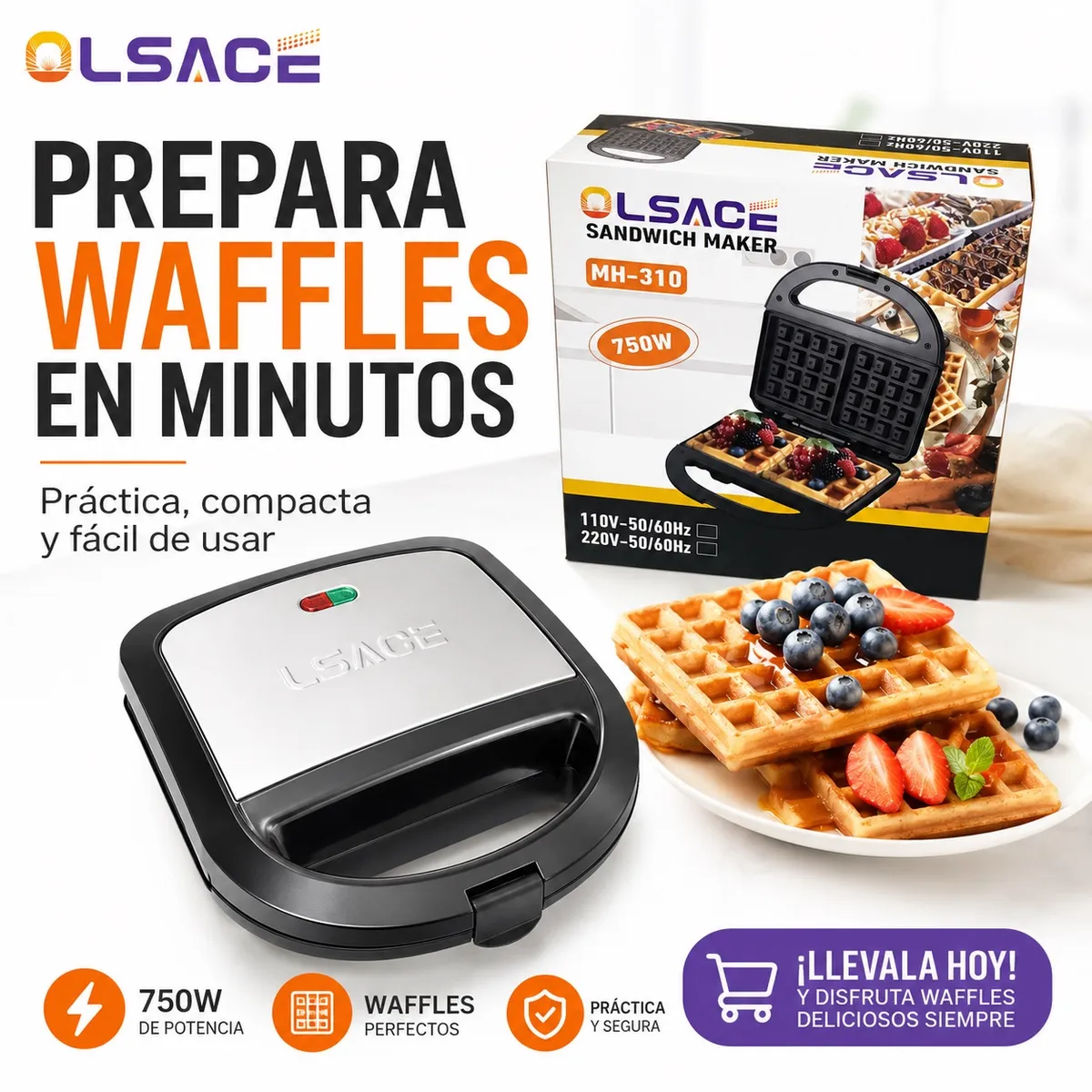 DOPA - Wafflera Y Sandwichera Grill Eléctrico Tasbel Ts-44 2 En 1