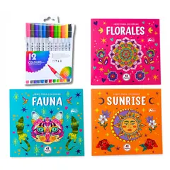 PRONOBEL - Set 3 Libros De Mándalas + 12 Plumones Doble Punta