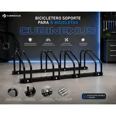 GENERICO - Bicicletero Soporte Portabicicletas De Acero Para 4 Bicicletas Negro Interior Exterior Fijación Al Piso Cubinexus