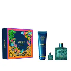 VERSACE - Perfume Eros EDP Hombre 100 ml + Mini 5 ml + Gel de ducha 150 ml