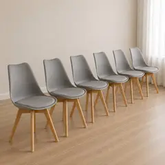 MOAD - Pack 6 Sillas Tulip Nórdicas Acolchadas - Asiento Ecocuero + Patas de Madera Haya