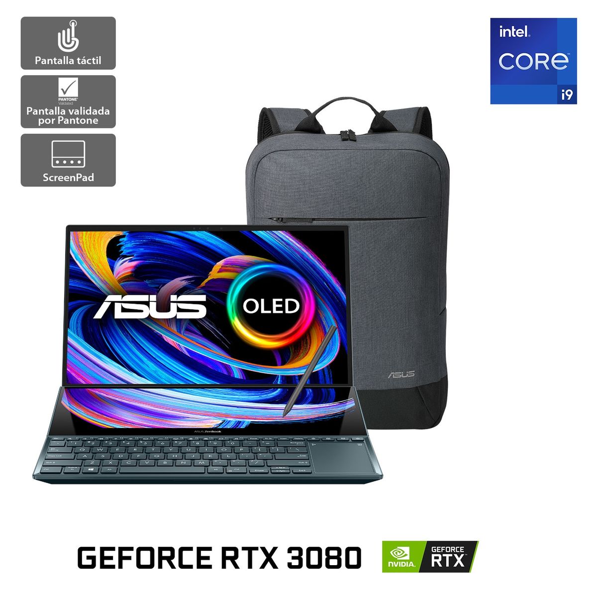 ASUS - Notebook Asus Zenbook Pro Duo OLED Intel Core i9 NVIDIA GeForce RTX 3080 32GB RAM 1TB SSD 15.6" 4K