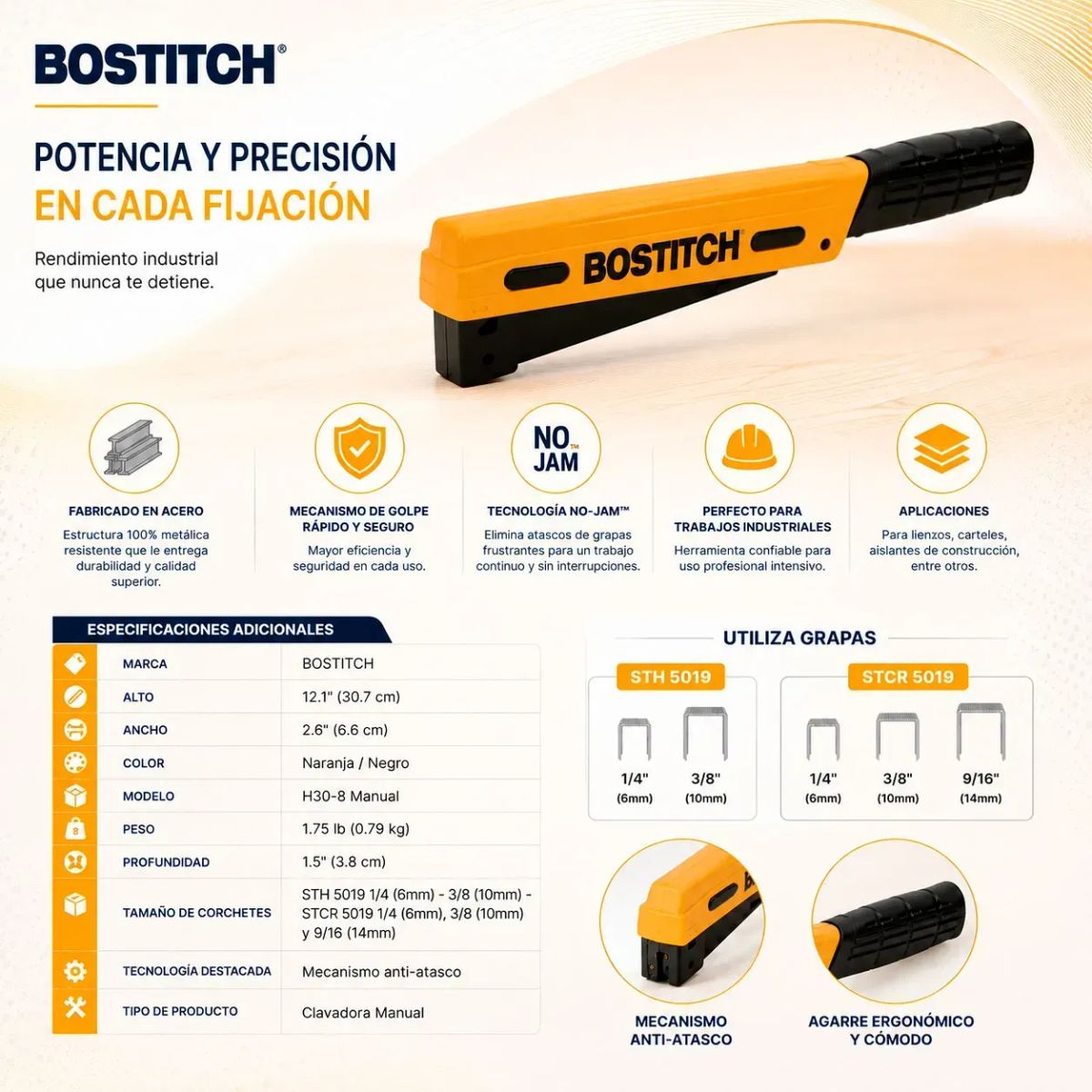 Corchetera Impacto Tipo Martillo Bostitch H30, marca BOSTITCH - Foto 2