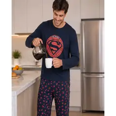 MYLHOGAR - Pijama Para Hombre Talla M Polera Manga Larga Y Pantalón Elasticado Cómodo