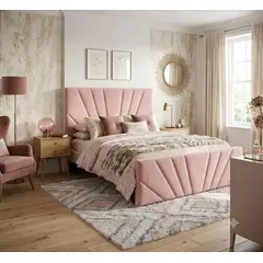 GENERICO - Cama Plaza y Media PREMIUM Tubular Diseño en V Rosado Felpa