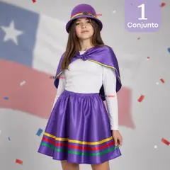 UTILISIMO - Traje Nortino vestido Niña 3 Piezas Morado Baile Típico Fiestas Patrias