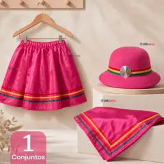 UTILISIMO - Traje Nortino Vestido Niña 3 piezas Fucsia Baile Típico Fiestas Patrias