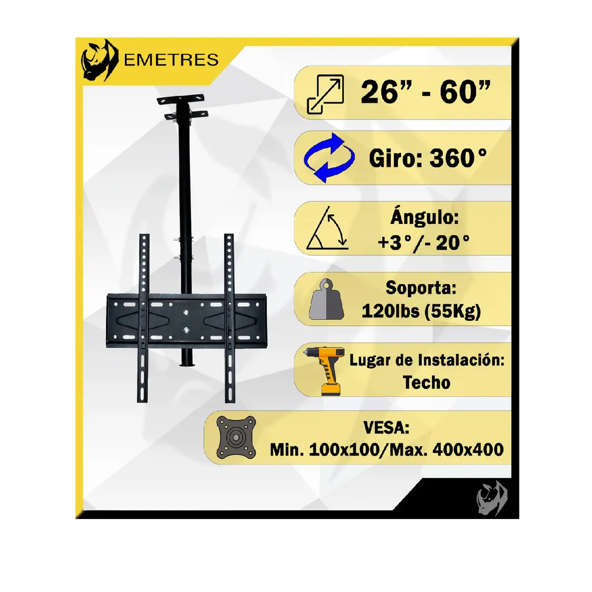 GENERICO - Soporte Tv Techo 360° De 26 A 60 Pulgadas Para Televisores