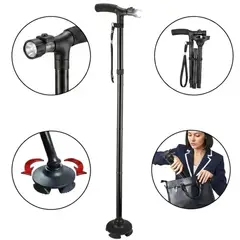 MOVI - Bastón Ortopédico Base Cuádruple Luz Led Plegable Adulto Mayor