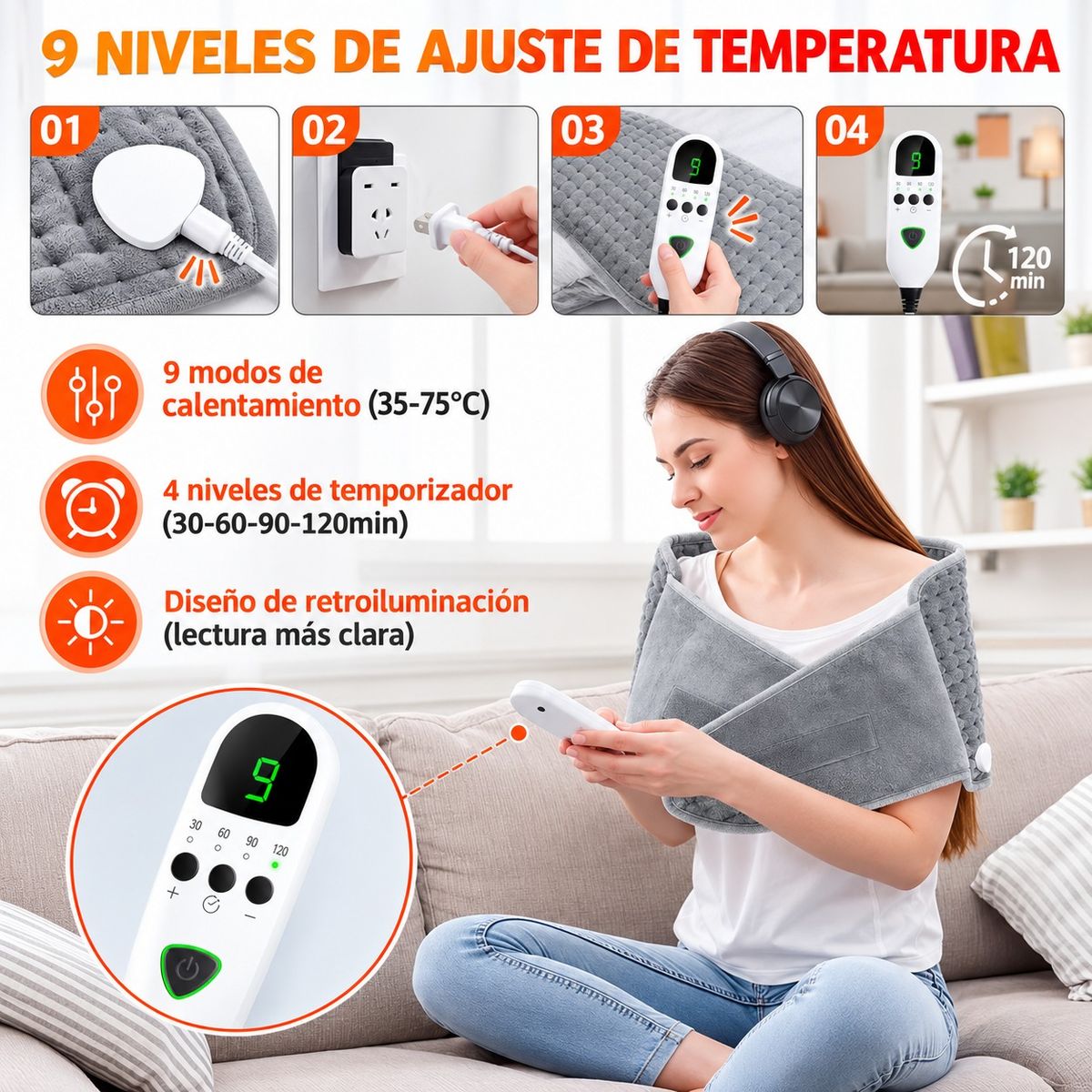 Almohadilla Térmica Eléctrica Lumbar Temperatura Regulable, marca EVERSO - Foto 2