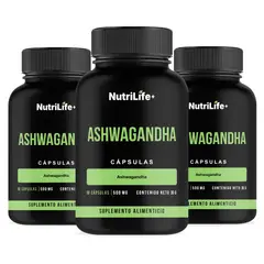 EMETRES - Pack 3 Ashwagandha 500mg Nutrilife+ Adaptogeno 180 Caps Ashwagandha Para Entrenar