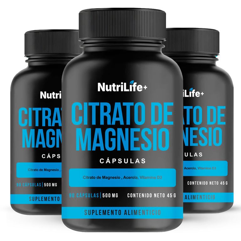 Pack 3 Citrato De Magnesio Puro 270 Capsulas Nutrilife+ 500MG SIN SABOR