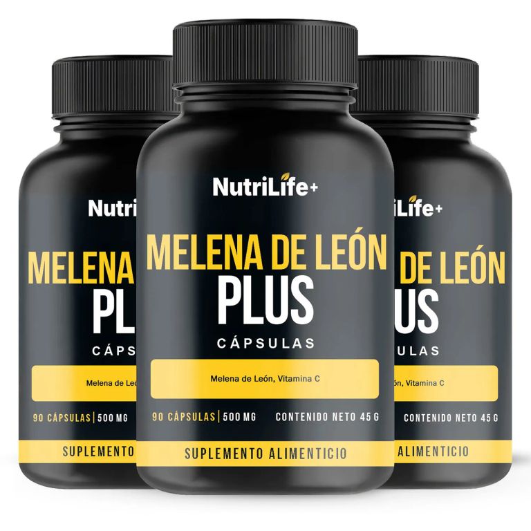 Pack 3 Melena De Leon Plus Hongo 270 Caps 500mg Nutrilife+ Memoria Concentracion Y Vitamina C SIN SABOR