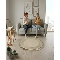 MYLHOGAR - Alfombra Redonda Boho Decorativa Con Flecos 80 cm Diámetro