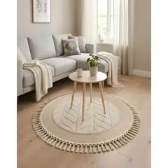MYLHOGAR - Alfombra Redonda Boho Decorativa Con Flecos 80 cm Diámetro