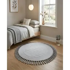 MYLHOGAR - Alfombra Redonda Boho Decorativa Con Flecos 80 cm Diámetro