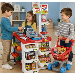 GENERICO - Supermercado Infantil Con Caja Registradora Carrito Escaner Luz Sonido Accesorios 3 Anos