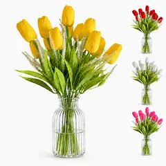 ARBUSTO REAL - Ramos De 12 Tulipanes Artificiales Flor Decoración Tulipan - Amarillo - Talla Única