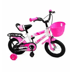 GENERICO - Bicicleta Infantil Aro 14 con Rueditas Color Blanco Fucsia CS05
