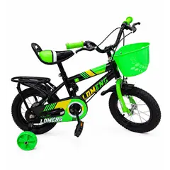 GENERICO - Bicicleta Infantil Aro 14 con Rueditas Color Negro Verde CS06