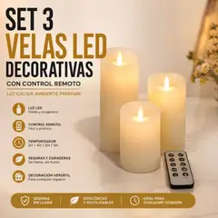 MOVI - Set 3 Velas LED Decorativas con Control Remoto Luz Cálida Ambiente Premium