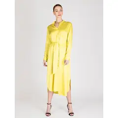 LINEATRE - Vestido camisero satinado limon