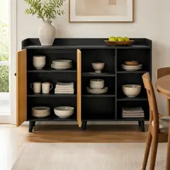 GENERICO - Aparador Buffet 110x30x81.5 cm Gris Madera 2 Puertas 6 Nichos MDF 12 mm