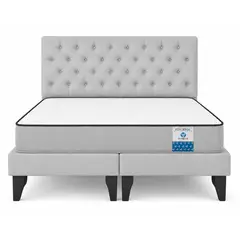 VITELIO - Cama King Gris claro + Colchon Semi Ortopedic