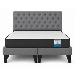 VITELIO - Cama King Gris oscuro + Colchon Semi Ortopedic