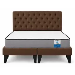 VITELIO - Cama King Marron + Colchon Semi Ortopedic