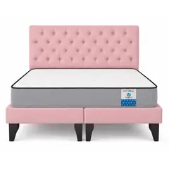 VITELIO - Cama King Palo rosa + Colchon Semi Ortopedic