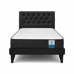 VITELIO - Cama Plaza y Media Negra + Colchon 1.5 Plaza Capitone